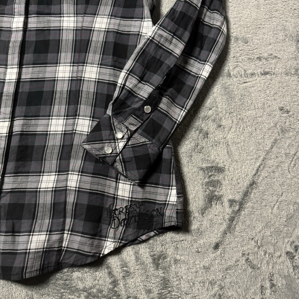 Harley Davidson Rhinestones Plaid Pearl Snap Button Pockets Shirt Women's Size S - Picture 2 of 8